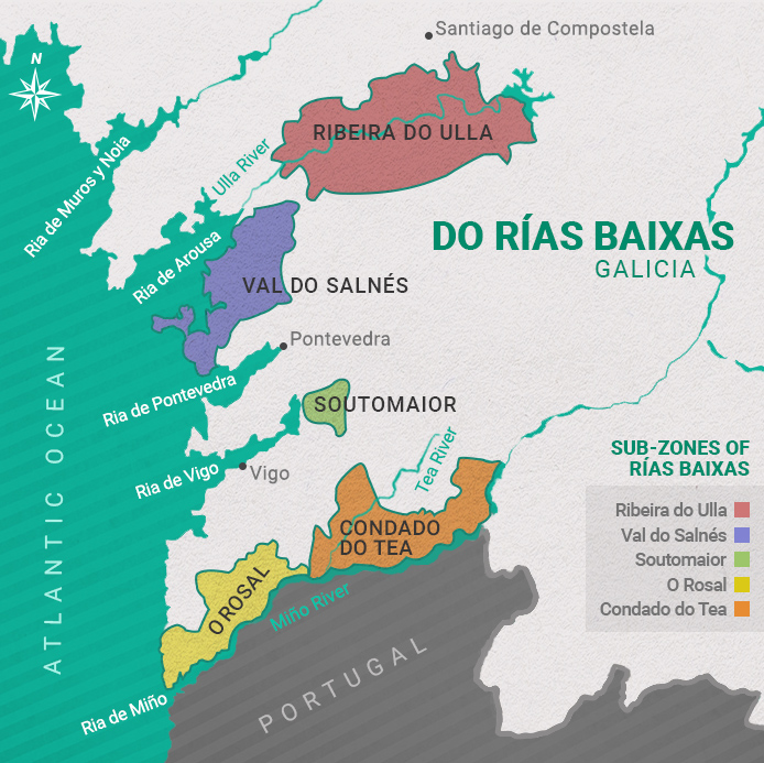 Map of the Rias Baixas wine region