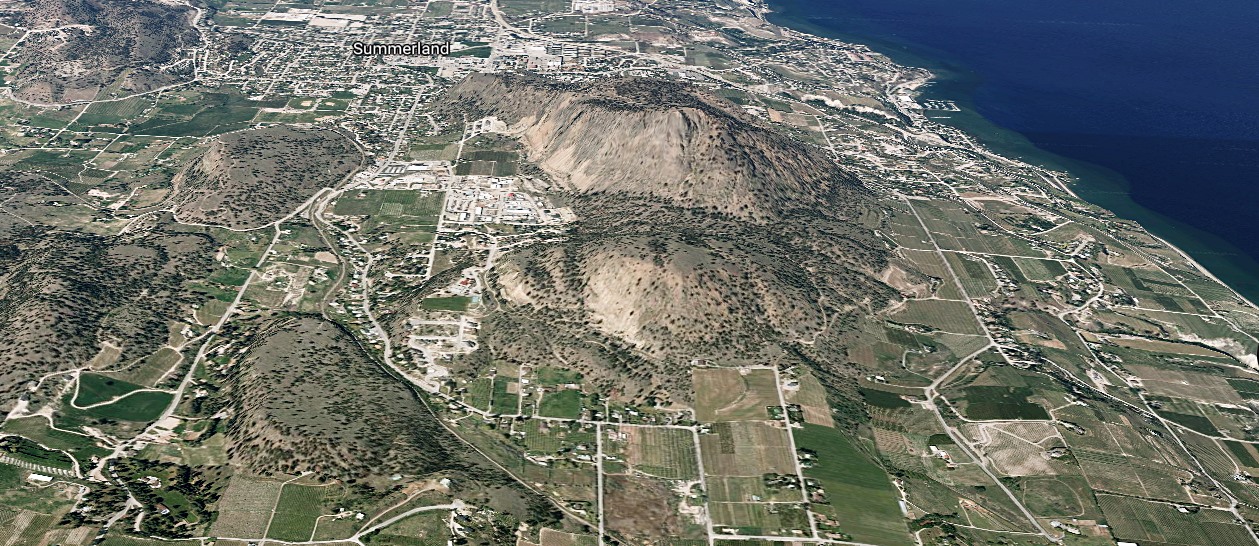 Topographical map of Summerland illustrating the volcanic deposits