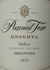 Pascual Toso Malbec Reserva Barrancas Vineyardstext