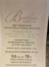 Bella Wines Gamay Noir Ancestrale Rosé Agape Vineyard Clone 358text
