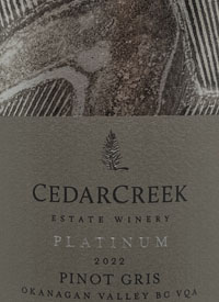 CedarCreek Platinum South Kelowna Slopes Pinot Gristext