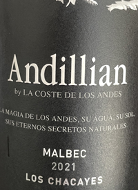 La Coste de Los Andes Andillian Malbec Los Chacayestext