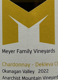 Meyer Family Vineyards Chardonnay Dekleva Clone Anarchist Mountain Vineyardtext
