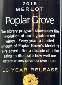 Poplar Grove Merlot 10 Year Releasetext