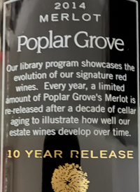 Poplar Grove Merlot 10 Year Releasetext