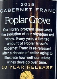 Poplar Grove Cabernet Franc 10 Year Releasetext